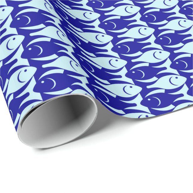 Mid-Century Modern fish, cobalt and light blue Wrapping Paper (Roll Corner)