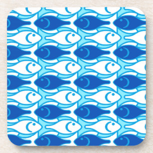 Mid-Century Modern fish, cobalt blue Coaster