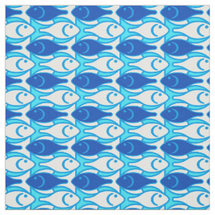 Mid-Century Modern fish, cobalt blue Fabric
