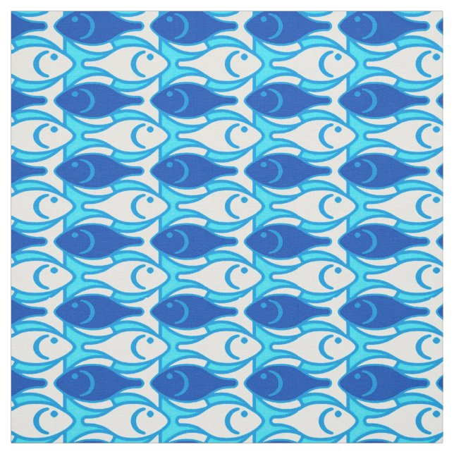 Mid-Century Modern fish, cobalt blue Fabric (Swatch)