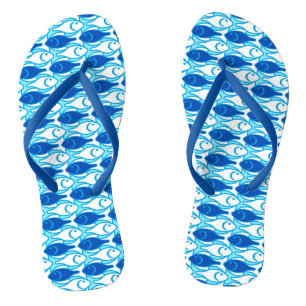 Mid-Century Modern fish, cobalt blue Jandals