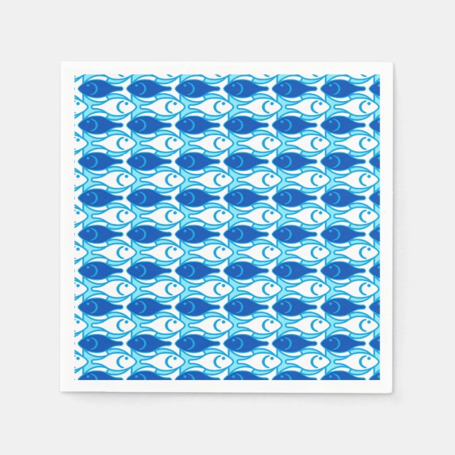 Mid-Century Modern fish, cobalt blue Napkin (Front)