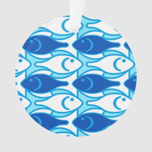 Mid-Century Modern fish, cobalt blue Ornament (Front)
