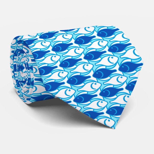 Mid-Century Modern fish, cobalt blue Tie (Rolled)