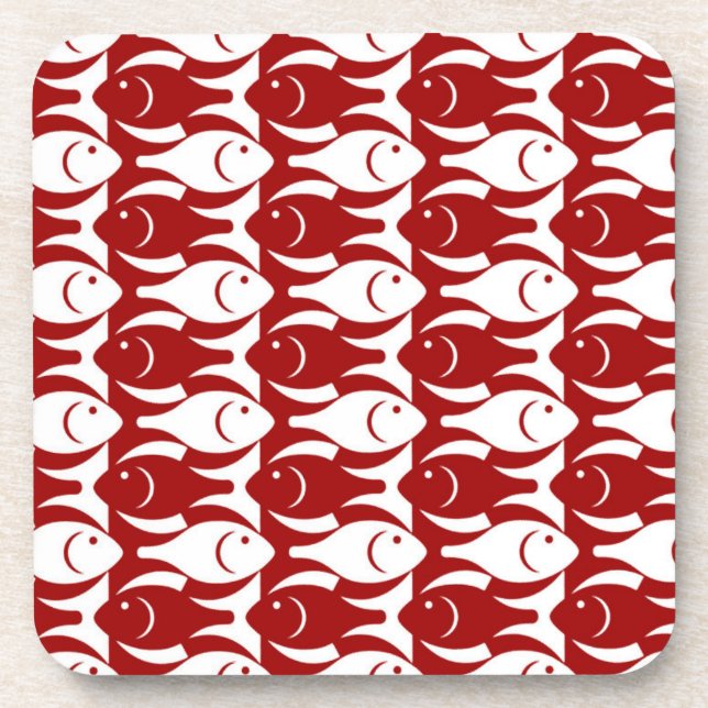 Mid-Century Modern fish, dark red and white Coaster (Front)