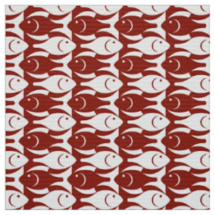 Mid-Century Modern fish, dark red and white Fabric