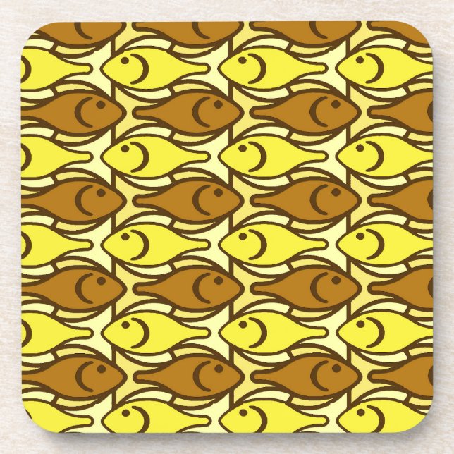 Mid-Century Modern fish, gold and brown Coaster (Front)