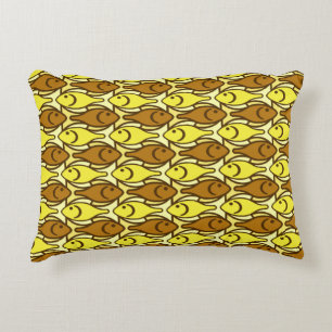 Mid-Century Modern fish, gold and brown Decorative Cushion