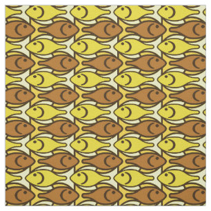 Mid-Century Modern fish, gold and brown Fabric