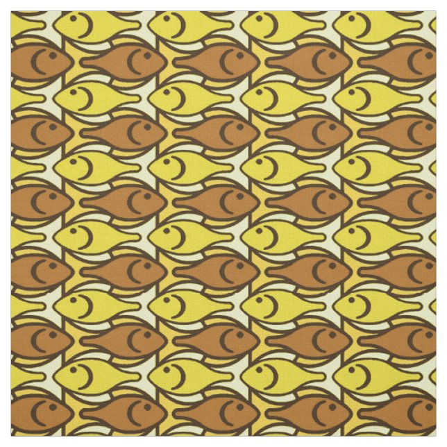 Mid-Century Modern fish, gold and brown Fabric (Swatch)