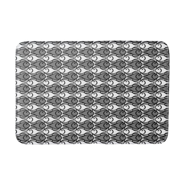 Mid-Century Modern fish, grey, white and black Bath Mat (Front)