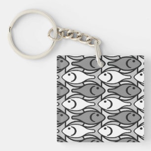 Mid-Century Modern fish, grey, white and black Key Ring