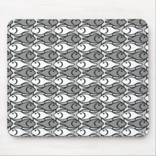 Mid-Century Modern fish, grey, white and black Mouse Pad