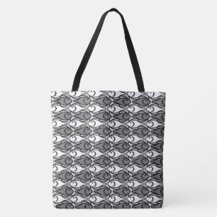 Mid-Century Modern fish, grey, white and black Tote Bag