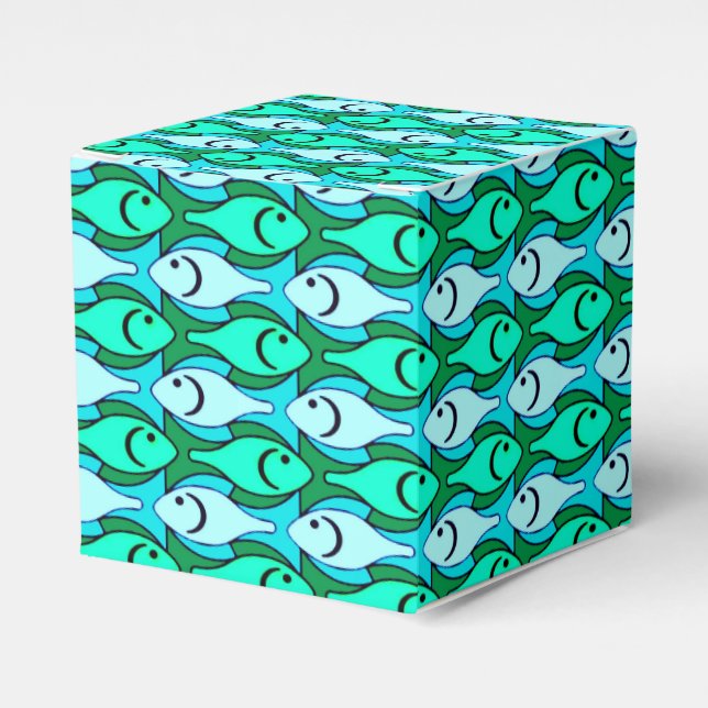 Mid-Century Modern fish, jade green and aqua Favour Box (Front Side)