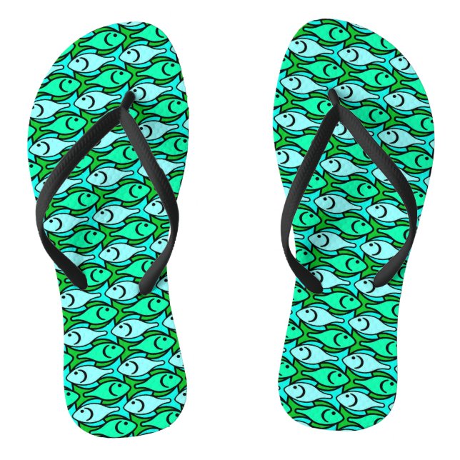 Mid-Century Modern fish, jade green and aqua Jandals (Footbed)