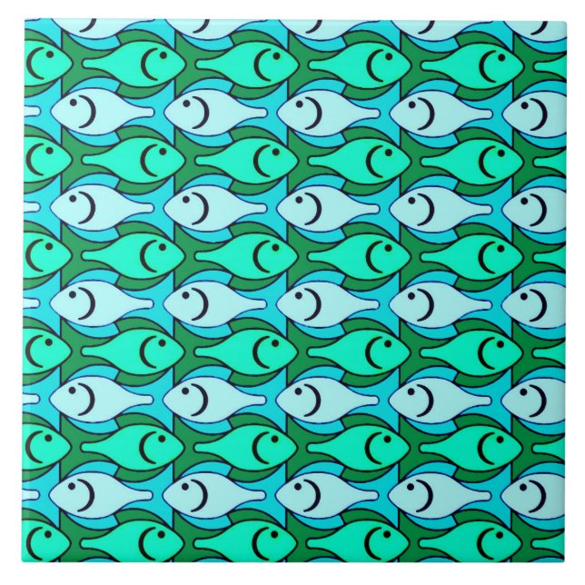 Mid-Century Modern fish, jade green and aqua Tile (Front)