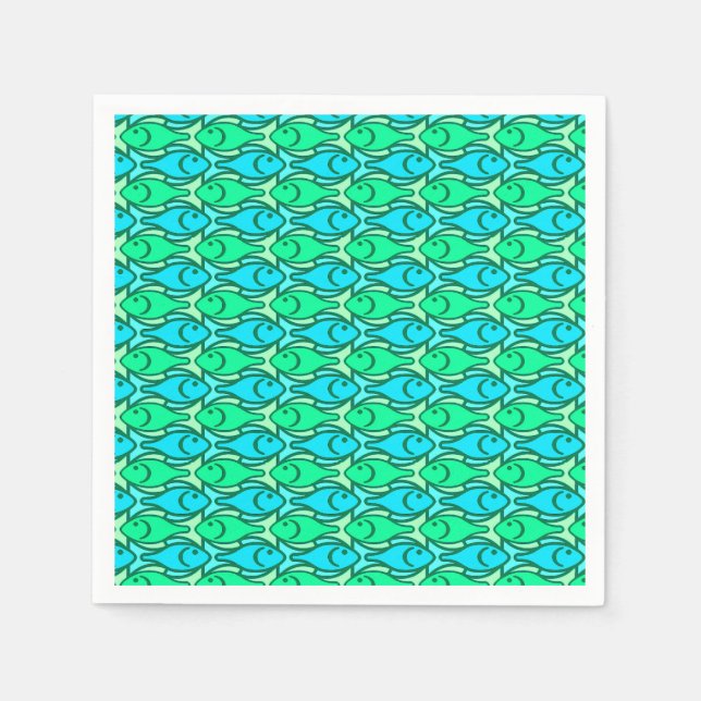 Mid-Century Modern fish, jade green Napkin (Front)