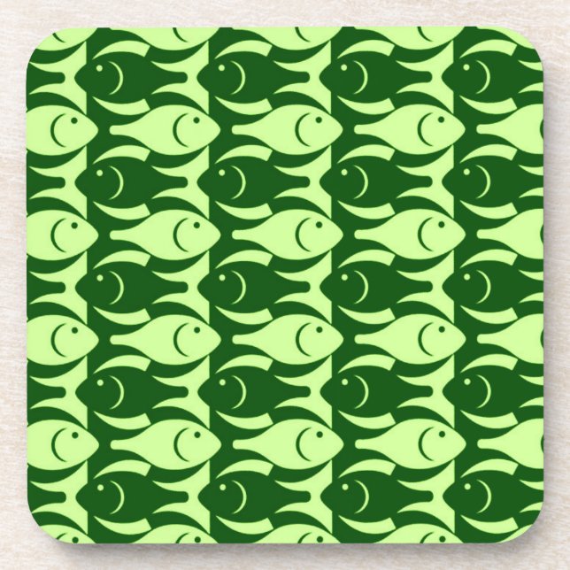 Mid-Century Modern fish, lime and dark green Coaster (Front)