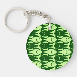 Mid-Century Modern fish, lime and dark green Key Ring