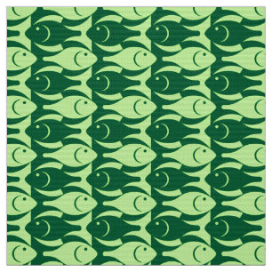Mid-Century Modern fish, mint and emerald green Fabric