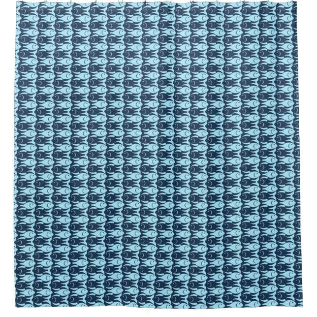 Mid-Century Modern fish, navy and light blue Shower Curtain (Front)