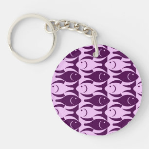 Mid-Century Modern fish, orchid and purple Key Ring