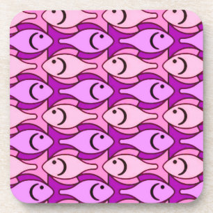 Mid-Century Modern fish, orchid and shell pink Coaster