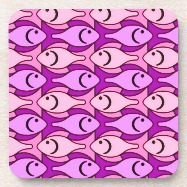 Mid-Century Modern fish, orchid and shell pink Coaster (Front)