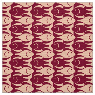 Mid-Century Modern fish, peach and maroon Fabric