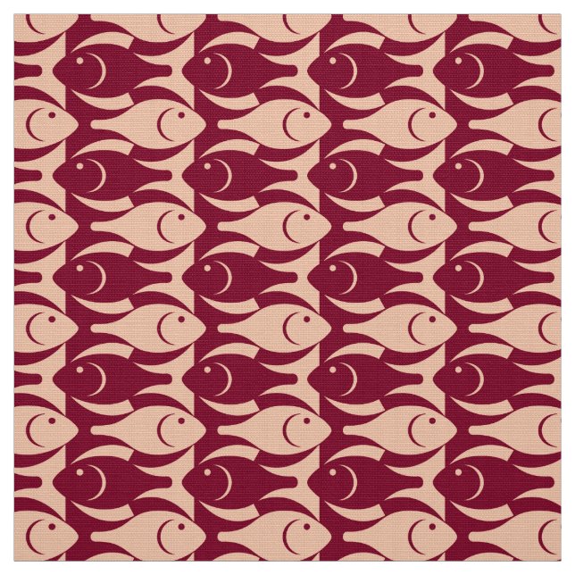 Mid-Century Modern fish, peach and maroon Fabric (Swatch)