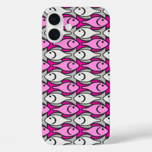 Mid-Century Modern fish, pink and grey iPhone 16 Plus Case