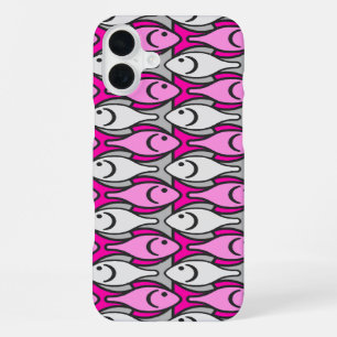 Mid-Century Modern fish, pink and grey iPhone 16 Plus Case