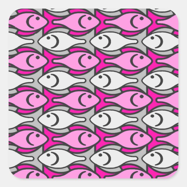 Mid-Century Modern fish, pink and grey Square Sticker (Front)