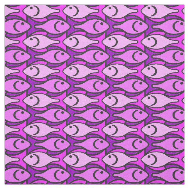 Mid-Century Modern fish, pink and violet Fabric (Swatch)