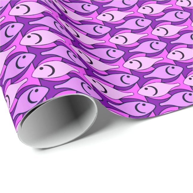 Mid-Century Modern fish, pink and violet Wrapping Paper (Roll Corner)