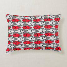 Mid-Century Modern fish, red and grey / grey