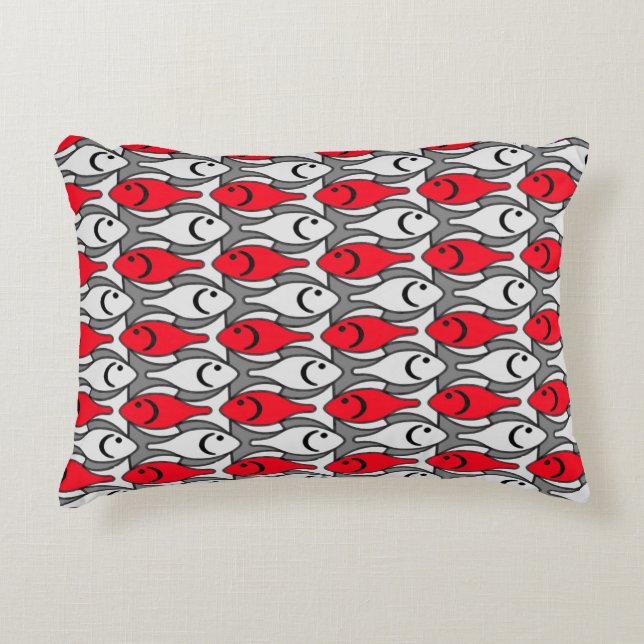 Mid-Century Modern fish, red and grey / grey Decorative Cushion (Front)