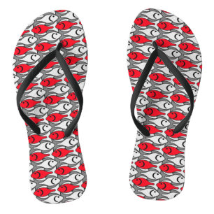 Mid-Century Modern fish, red and grey / grey Jandals