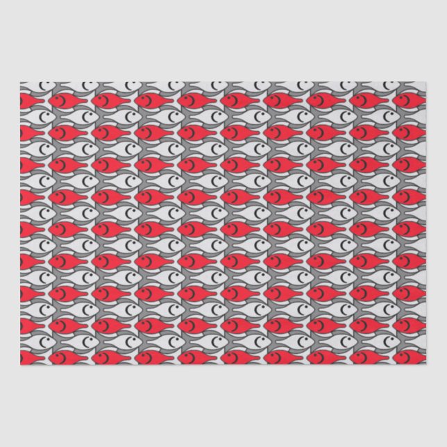 Mid-Century Modern fish, red and grey / grey Tissue Paper (Front)