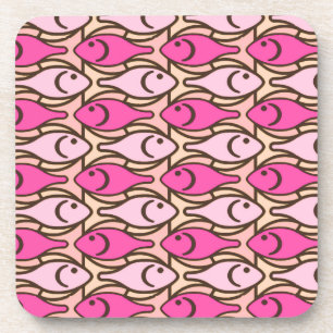 Mid-Century Modern fish, shades of coral pink Coaster
