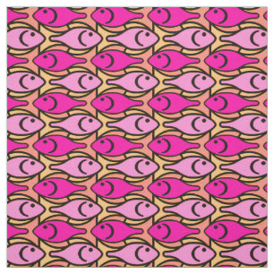 Mid-Century Modern fish, shades of coral pink Fabric