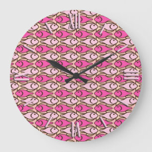 Mid-Century Modern fish, shades of coral pink Large Clock
