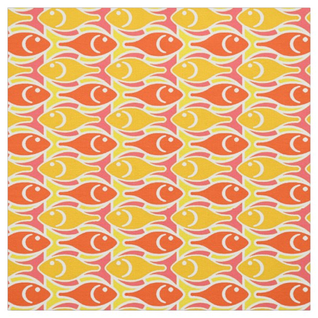 Mid-Century Modern fish, tangerine orange Fabric (Swatch)