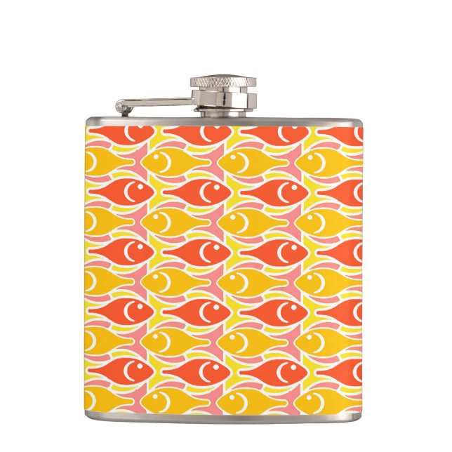 Mid-Century Modern fish, tangerine orange Hip Flask (Front)