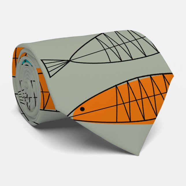 Mid-Century Modern Fish Tie Celery Green (Rolled)