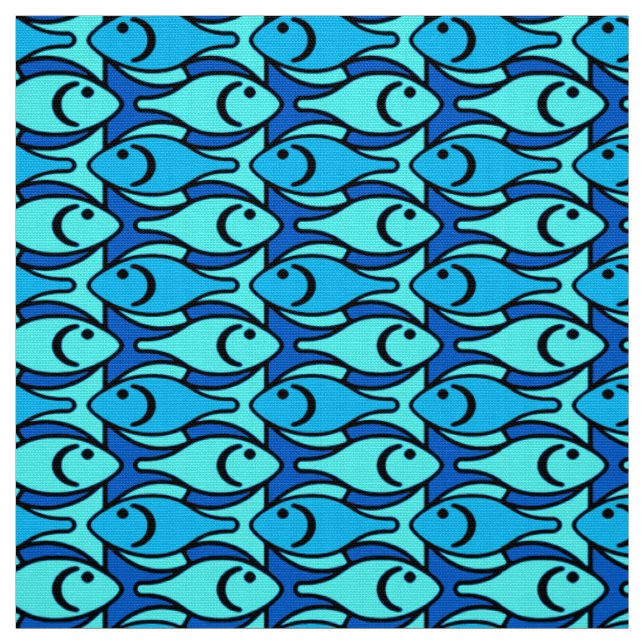 Mid-Century Modern Fish, Turquoise and Aqua Fabric (Swatch)