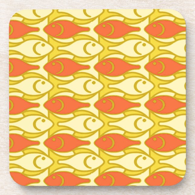 Mid-Century Modern fish, yellow and orange Coaster (Front)