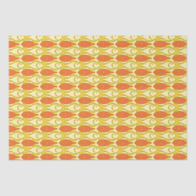 Mid-Century Modern fish, yellow and orange Tissue  Paper (Front)