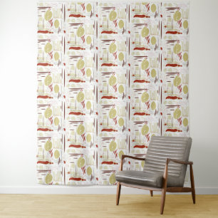 Mid Century Modern Floral Abstract Leaves Design Tapestry